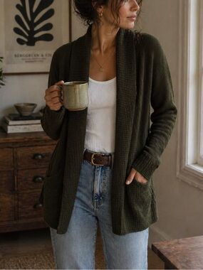 Northcrest Olive Forest Green Open-Front Cardigan